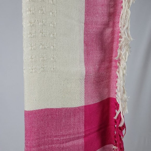 Lauren Liz vintage square knit scarf square pink and cream - Picture 4 of 7